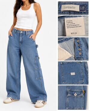Y2K Gap Contractor Women's Wide Leg Carpenter Jeans Size 28 Medium Wash